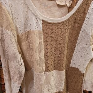 Lace Patchwork 100% Cotton, L, Women's Top  Logo Lavish, Sophisticated Hippie